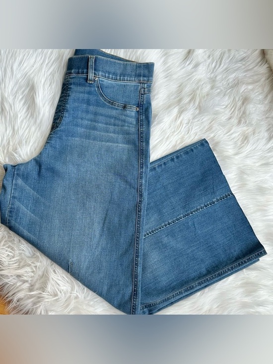 SPANX Denim - Spanx Seamed Front Wide Leg High Rise Raw Hem Capris Size XL